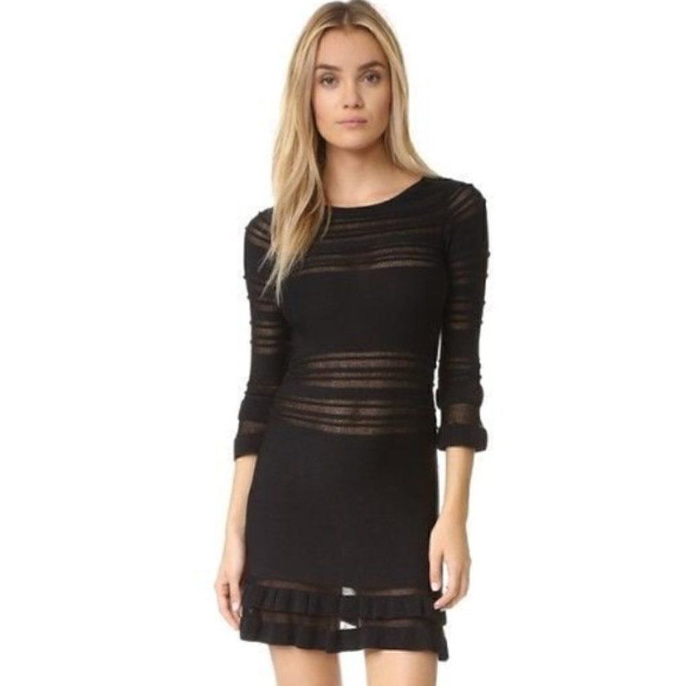 For Love & Lemons Dress Black Knit Ruffle Cuffs and Hem Nwot Sz Sm